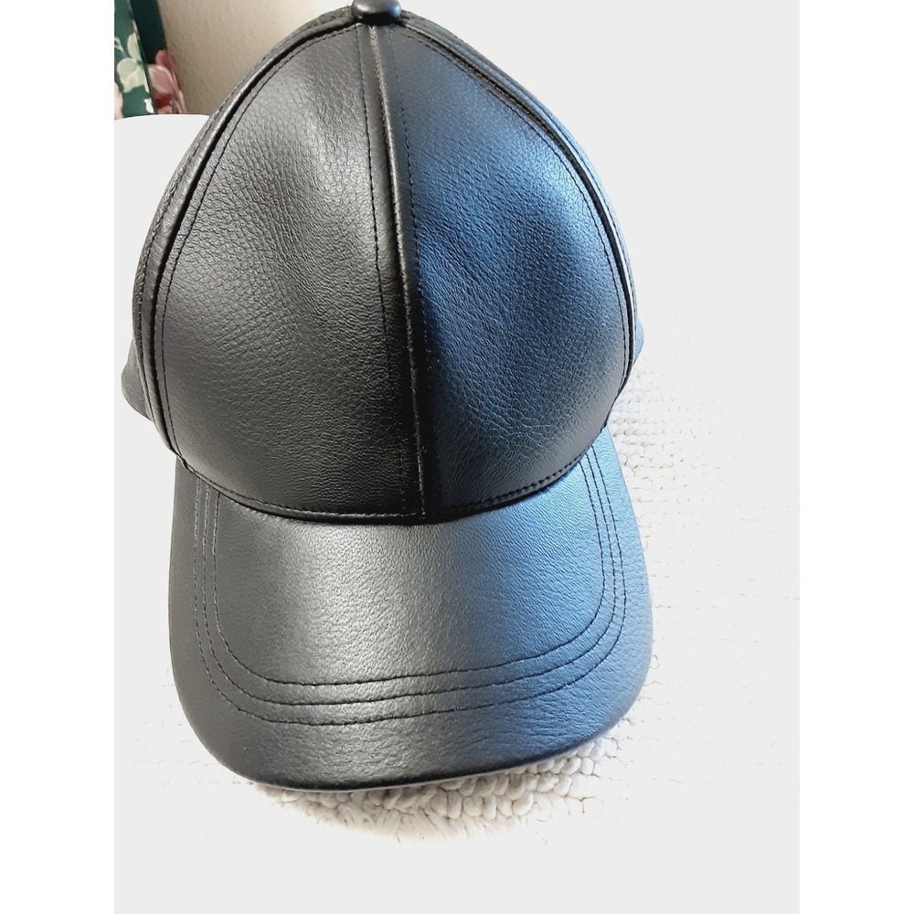Scoop Black Leather Hat Cap Adult One Size Adjustable Biker
